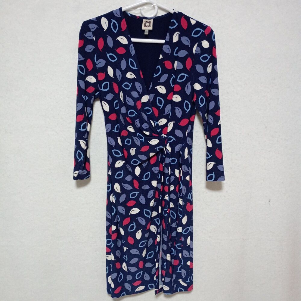 Anne Klein Faux Wrap Dress Size Small Blue Stretch
